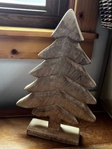Large Thick Carved Wood Christmas Tree Holiday Figurine – 14 inches high x 9 x 2 - £15.57 GBP
