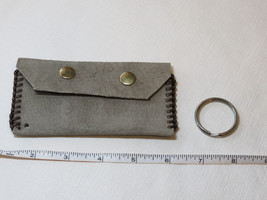 Handmade leather coin / card key holder Grey w/ stitching 4 7/8&quot; X 2 5/8... - £10.07 GBP