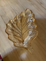 Amber/Marigold J EAN Ette Iridescent Carnival Glass Leaf Nut Candy Trinket Dish - £11.82 GBP