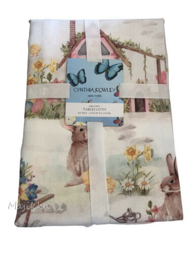 Primary image for Cynthia Rowley Spring Easter Egg Bunnies Gardens 60x84" Tablecloth Daffodils
