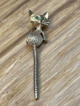 Vintage Gold Tone Cat Lapel Pin Green Eyes Estate Fashion Jewelry Find K... - $19.80