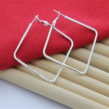 JewelryTop 925 silver earrings For women Square big lady exquisite hook Charms w - £10.50 GBP