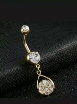 2.Ct Redondo Imitación Diamante Colgante Ombligo Anillo 14K Oro Amarillo... - £60.93 GBP