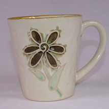Pier 1 Imports Petals Floral Brown Flower Dimpled Hand Painted Tea Coffee Mug  - £8.53 GBP