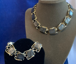 Vtg Coro Fashion Jewelry Set Gray Swirl Thermoset 16.5&quot; Necklace &amp; 7.5&quot; Bracelet - £39.30 GBP