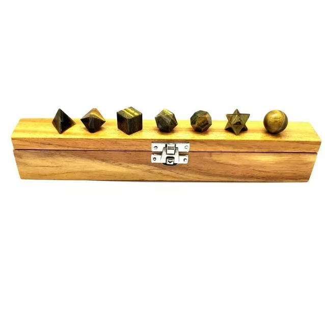 Tiger Eye Crystal Geometry 7 Pcs Platonic Solid Sacred Set Gift For Her,... - $26.50
