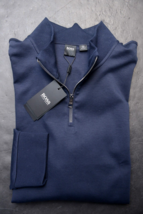 Hugo Boss Mens B-Sidney 1/4 Zip Dark Blue Cotton Sweatshirt Sweat Big &amp; ... - £75.35 GBP