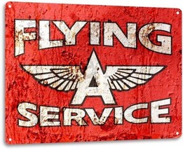 Flying A Service Oil Gas Garage Retro Vintage Rustic Wall Decor Large Metal Sign - £19.74 GBP