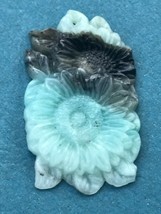 Exquisitely Carved Aqua Blue &amp; Black Two Sunflower Stone Pendant or Other Use – - £26.95 GBP