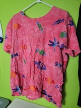 Vintage Womens Top Coconut Bay All Over Print Fish Pink 2XL Sea Shirt - $13.71