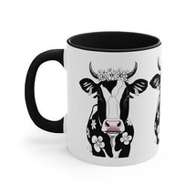 Farmhouse Cow w/ Floral Crown Coffee Mug 11oz Black White  - £15.62 GBP