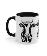 Farmhouse Cow w/ Floral Crown Coffee Mug 11oz Black White  - £15.84 GBP