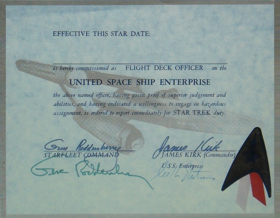 GENE RODDENBERRY &amp; WILLIAM SHATNER SIGNED STAR TREK CERTIFICATE - 10.5”x... - $1,329.00