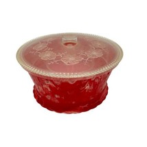 Vintage HOMMER MFG Marble Red Plastic Sewing Basket Newark NJ Clear Floral Top - £13.93 GBP