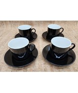 Vintage Ceramic Espresso Cup &amp; Saucer Black And White Set of 4 Made In J... - $872.13 MXN