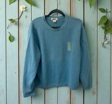 NWT Eddie Bauer Sweater Size XL womens Blue Crewneck Cotton Knit Pullover - $28.71