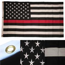 3x5 Embroidered Sewn USA Red Line Fire Department Dept 100% Cotton Flag 3 Clips - £51.83 GBP