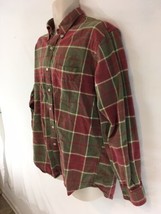 Lands End Mens L Red Green Windowpane Plaid Hiking Camp Cotton Flannel S... - £15.01 GBP