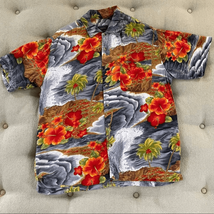 Jack Hollywood Rayon Hawiian Shirt Button Up Hibiscus Flower Palm Trees M - $20.16