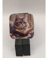 Handmade Glossy Magnet – Cat with Book &amp; Tea - $4.70