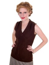 Vintage Retro Ladies Sweater Vest Chocolate Brown Fitted V Neck Small 1970s - £34.15 GBP