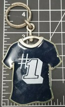 Keychain Pewter #1 Tshirt Large Silver on Blue 1970s Glass Vintage  - £9.60 GBP