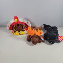 Ty Beanie Baby Lot Black Panther Gobbles The Turkey Chocolate The Moose - $12.74