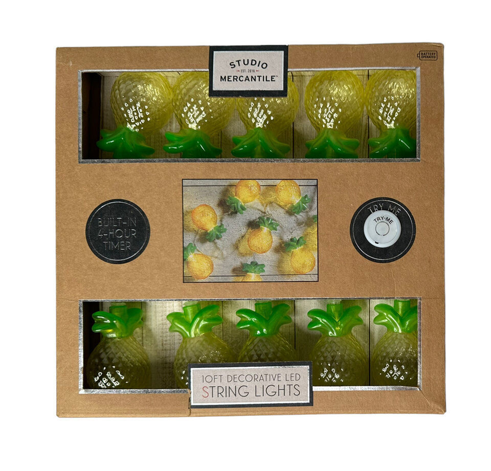 NEW Studio Mercantile 10ft LED Battery Operated Timer Tropical Pineapple... - $16.82