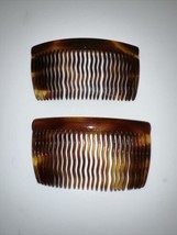 French Vintage Pair Hair Combs Tortoise Color Wavy Teeth - £11.99 GBP