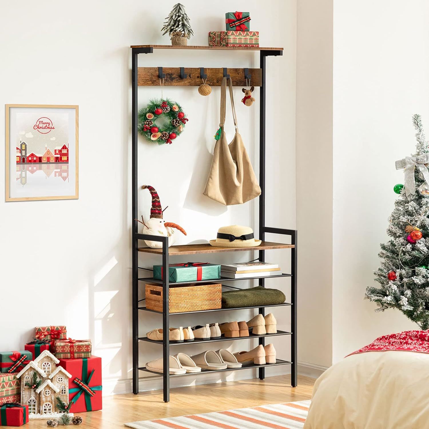 Saute Tree Rack Hoobro Hall Tree, Coat Rack, Shoe Rack, 5-Tier Freestanding Shelf For ...
