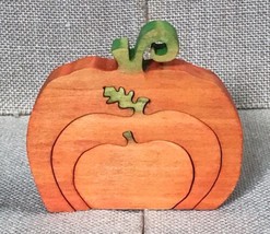 Hand Crafted Wood Pumpkin Puzzle Figurine Decoration Halloween Harvest A... - $13.86