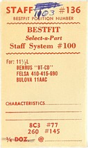 Watch Part Staff System #100 Staff 1103 #136 11 1/2 L Benrus BT-CD, Bulova 11AAC - $9.99
