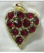 VTG HEART Brooch Gold Tone Red Rhinestone Brooch Heart Valentines - £10.27 GBP