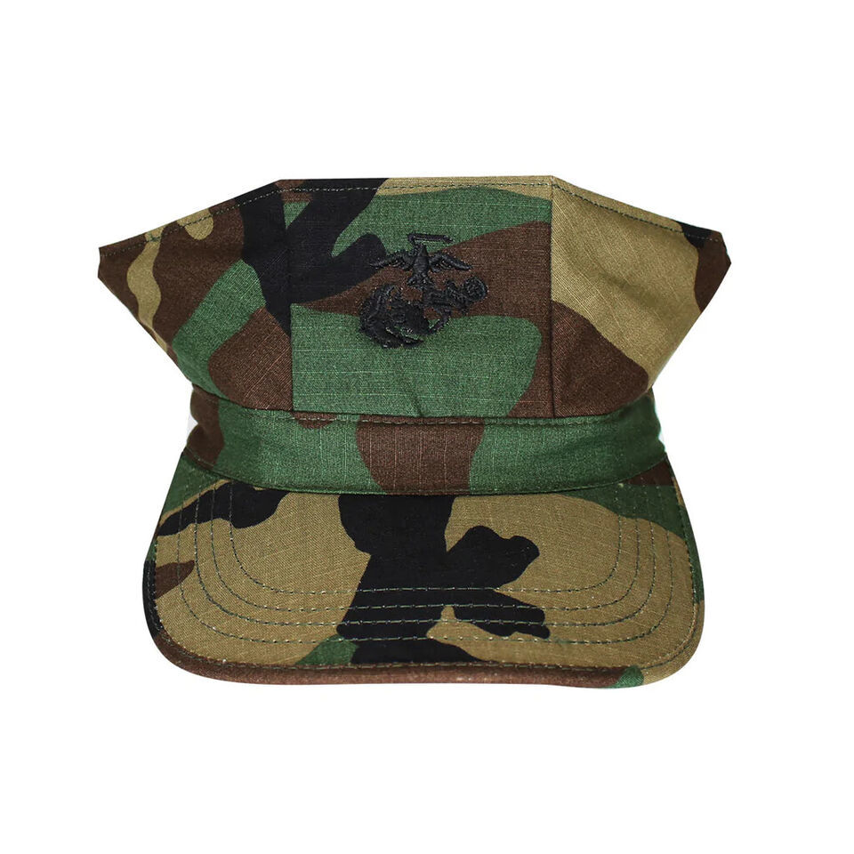 MARINE CORP USMC WOODLAND BDU UTILITY CAP COVER 8 POINT EMBROIDERED LARGE - $30.95