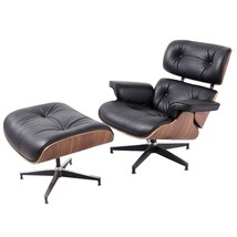 35" Black Tufted Leather And Brown Swivel Lounge Chair with Ottoman - $28,163.63 MXN