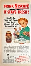 Nescafe Drink Instant Coffee Stays Fresh Flavor Seal Jar 1952 Vintage Pr... - $9.55