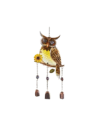 Owl Wind Chime Hanging with Bells 22.9&quot; Long Metal and Glass Garden Deco... - £26.97 GBP