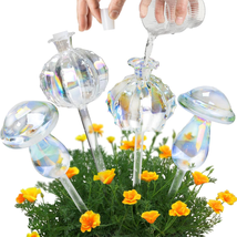 Plant Watering Globes, 9 Inch 4 Pcs Glass Iridescent Self Watering Planter Inser - £24.88 GBP