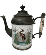 Antique Graniteware Granite Ware Coffeepot Pewter Enamel Shore Bird Cran... - $100.47 CAD