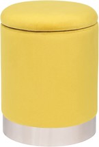 Yellow Velvet Round Foot Rest Stool With Decent Home Storage. - £60.07 GBP