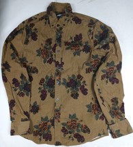 Express Mens Long Sleeve Corduroy Floral Shirt Size S /Light Brown/Red Flowers - £18.57 GBP
