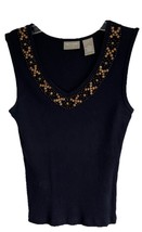 FEILDGEAR Petite Women’s Navy Blue, Brown &amp; Copper Bead Embellished Tank... - $214.95 MXN