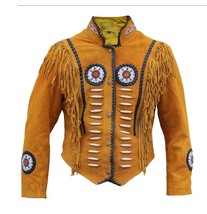New Western Cowboy Leather Carnival Fashioning Jacket Biker Mustered Color   - £143.87 GBP