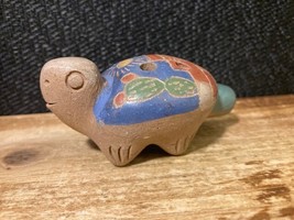 Vintage Ocarina Clay Turtle Flute Aztec Mayan Painted Folk Art 4 Hole Wh... - $12.10