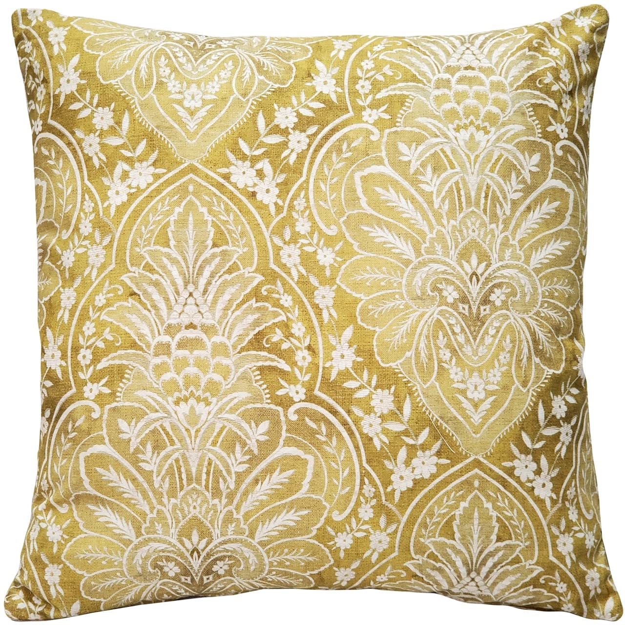 Leone Damask Dijon Yellow Throw Pillow 21x21 Inch Square, Complete Pillow - Cove