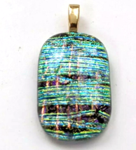 Pendant Turquoise Purple Pink  Dichroic Fused Glass Fashion Jewelry - £10.79 GBP