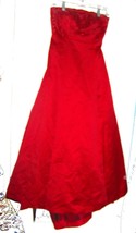 Michaelangelo Red Strapless Satin Ball Gown w/Floral Beaded Bodice Motif... - $76.50