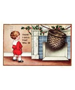 Postcard Embossed Christmas Child Hangs Large Basket On The Fireplace Fo... - £10.90 GBP