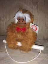 Goffa Plush Monkey Swing Brown Stuffed Animal Hanging NWT 7" Red Bow Tie Made In - $14.85