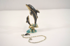 Ciel Collectibles Dolphin Trinket Box w/ Necklace Enamel Swarovski Crystals - £27.05 GBP